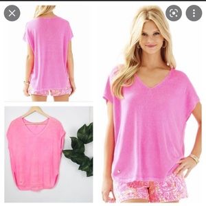 Lilly Pulitzer Sanford linen sweater hot pink